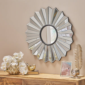 English Elm Christopher Knight Home® - MIRROR Huseby Glam Flower Accent Mirror – 36" Round Faux Wood Black Frame, Handcrafted Elegance 62614.00