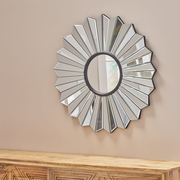 English Elm Christopher Knight Home® - MIRROR Huseby Glam Flower Accent Mirror – 36" Round Faux Wood Black Frame, Handcrafted Elegance 62614.00