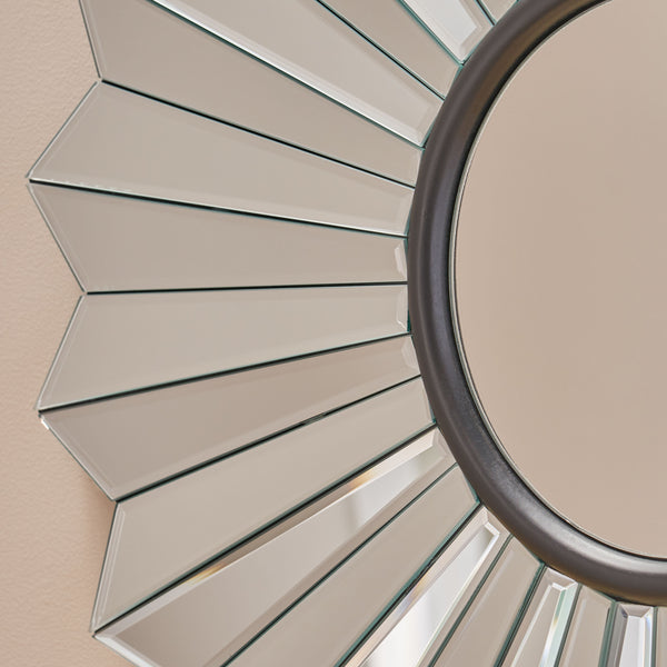 English Elm Christopher Knight Home® - MIRROR Huseby Glam Flower Accent Mirror – 36" Round Faux Wood Black Frame, Handcrafted Elegance 62614.00