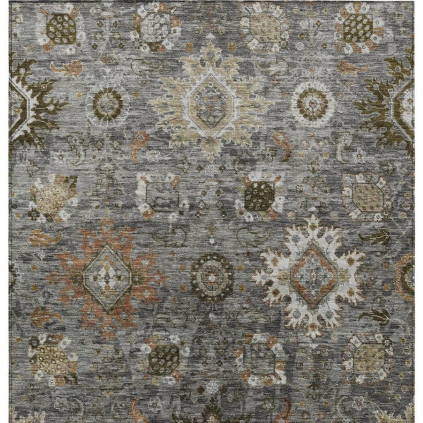 HomeRoots 5' X 8' Pewter Beige Gray Floral Medallion Area Rug - Durable, Washable, Perfect for Indoor/Outdoor Use! 626141