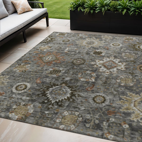 HomeRoots 5' X 8' Pewter Beige Gray Floral Medallion Area Rug - Durable, Washable, Perfect for Indoor/Outdoor Use! 626141