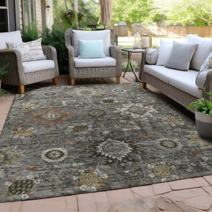 HomeRoots 5' X 8' Pewter Beige Gray Floral Medallion Area Rug - Durable, Washable, Perfect for Indoor/Outdoor Use! 626141