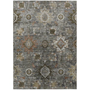 HomeRoots 5' X 8' Pewter Beige Gray Floral Medallion Area Rug - Durable, Washable, Perfect for Indoor/Outdoor Use! 626141