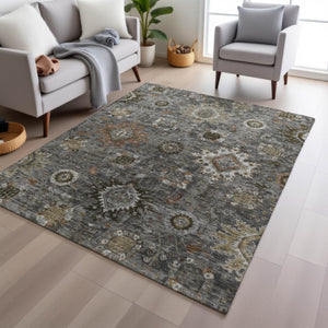 HomeRoots 5' X 8' Pewter Beige Gray Floral Medallion Area Rug - Durable, Washable, Perfect for Indoor/Outdoor Use! 626141