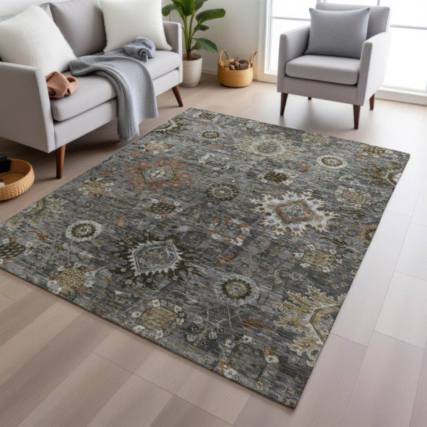 HomeRoots 5' X 8' Pewter Beige Gray Floral Medallion Area Rug - Durable, Washable, Perfect for Indoor/Outdoor Use! 626141