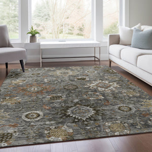 HomeRoots 5' X 8' Pewter Beige Gray Floral Medallion Area Rug - Durable, Washable, Perfect for Indoor/Outdoor Use! 626141