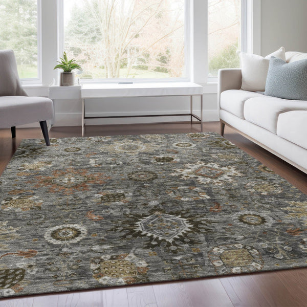 HomeRoots 5' X 8' Pewter Beige Gray Floral Medallion Area Rug - Durable, Washable, Perfect for Indoor/Outdoor Use! 626141