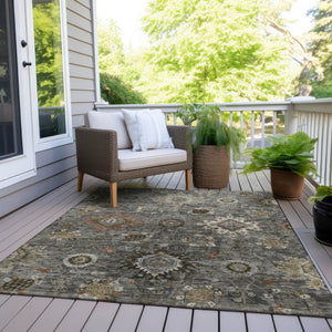 HomeRoots 5' X 8' Pewter Beige Gray Floral Medallion Area Rug - Durable, Washable, Perfect for Indoor/Outdoor Use! 626141