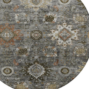 HomeRoots 8' Stylish Floral Medallion Washable Round Rug - Durable Indoor/Outdoor Design for High-Traffic Spaces 626142