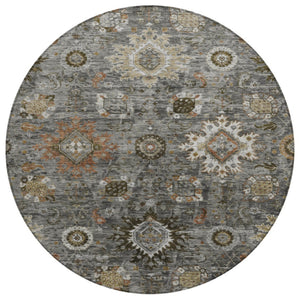 HomeRoots 8' Stylish Floral Medallion Washable Round Rug - Durable Indoor/Outdoor Design for High-Traffic Spaces 626142