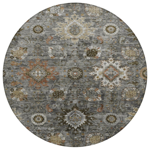 HomeRoots 8' Stylish Floral Medallion Washable Round Rug - Durable Indoor/Outdoor Design for High-Traffic Spaces 626142