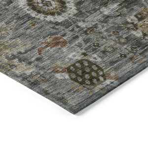 HomeRoots 8' Stylish Floral Medallion Washable Round Rug - Durable Indoor/Outdoor Design for High-Traffic Spaces 626142