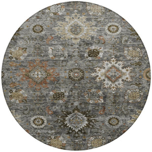 HomeRoots 8' Stylish Floral Medallion Washable Round Rug - Durable Indoor/Outdoor Design for High-Traffic Spaces 626142