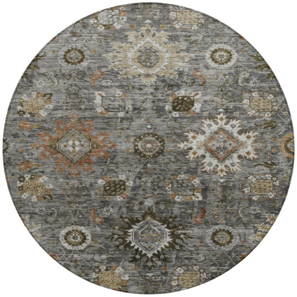 HomeRoots 8' Stylish Floral Medallion Washable Round Rug - Durable Indoor/Outdoor Design for High-Traffic Spaces 626142