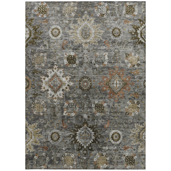 HomeRoots 8' X 10' Floral Medallion Washable Area Rug - Durable Pewter Beige & Gray Design for Indoor/Outdoor Use 626143