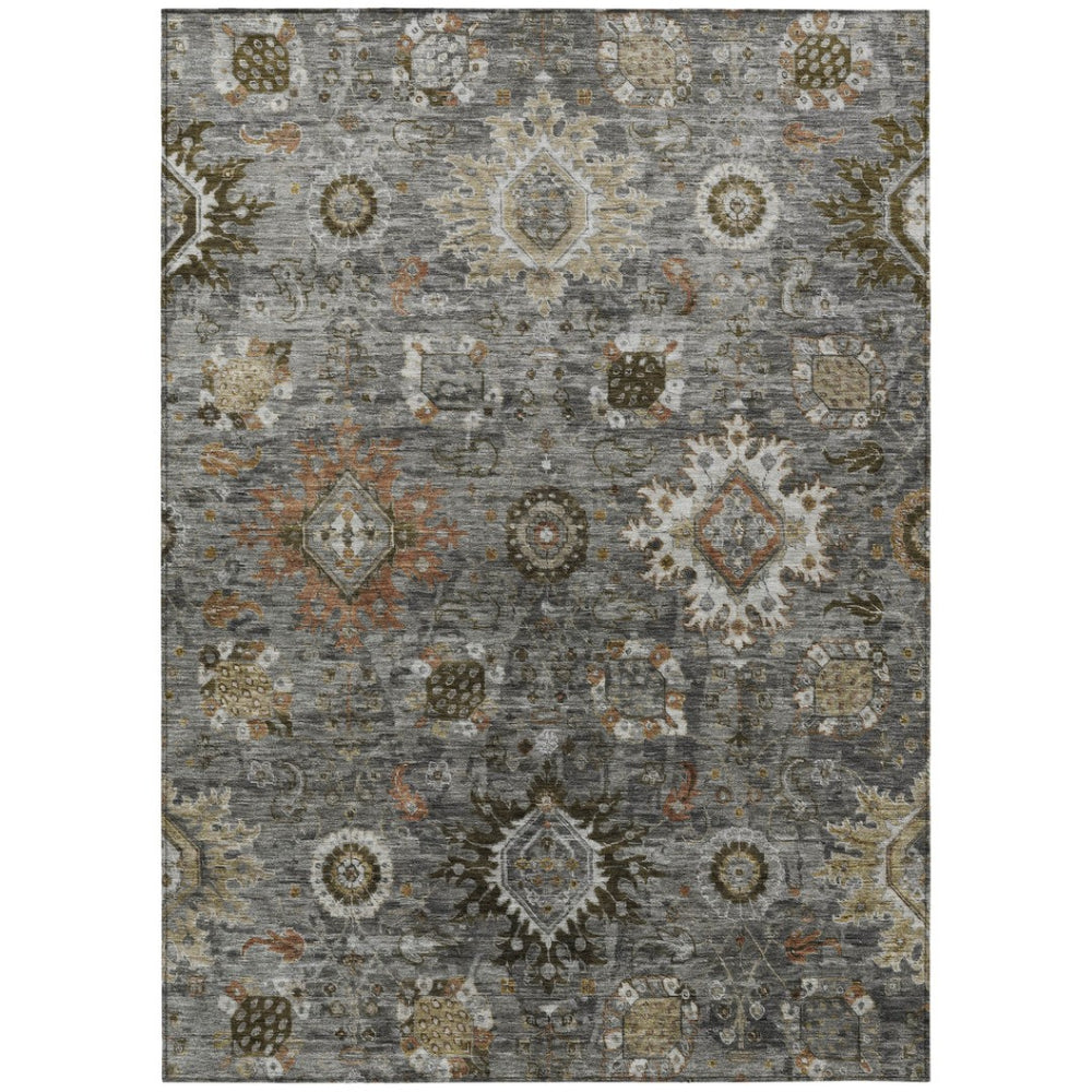 HomeRoots 9' X 12' Elegant Pewter Beige & Gray Floral Medallion Area Rug - Washable for Indoor/Outdoor Use 626144