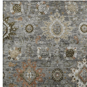 HomeRoots 9' X 12' Elegant Pewter Beige & Gray Floral Medallion Area Rug - Washable for Indoor/Outdoor Use 626144