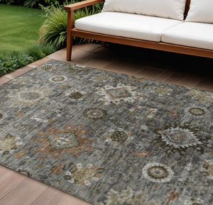 HomeRoots 10' Elegant Pewter Beige Gray Floral Medallion Washable Area Rug for Indoor & Outdoor Spaces 626145