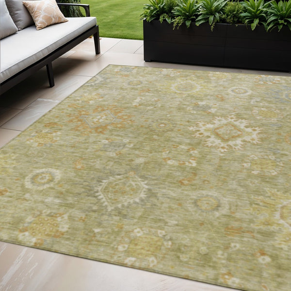 HomeRoots 5' X 8' Sage Copper Floral Medallion Rug - Washable, Durable, Indoor/Outdoor, Perfect for High Traffic Areas 626147