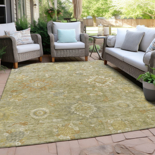 HomeRoots 5' X 8' Sage Copper Floral Medallion Rug - Washable, Durable, Indoor/Outdoor, Perfect for High Traffic Areas 626147