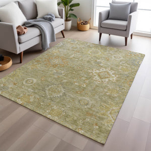 HomeRoots 5' X 8' Sage Copper Floral Medallion Rug - Washable, Durable, Indoor/Outdoor, Perfect for High Traffic Areas 626147