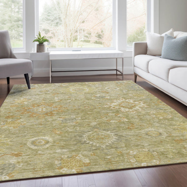 HomeRoots 5' X 8' Sage Copper Floral Medallion Rug - Washable, Durable, Indoor/Outdoor, Perfect for High Traffic Areas 626147