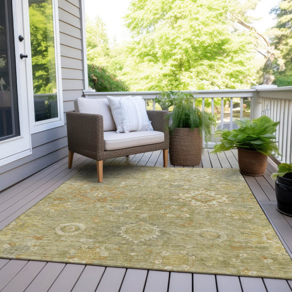 HomeRoots 5' X 8' Sage Copper Floral Medallion Rug - Washable, Durable, Indoor/Outdoor, Perfect for High Traffic Areas 626147