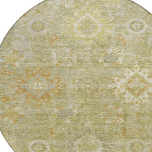 HomeRoots 8' Sage Copper Floral Medallion Area Rug - Stylish, Washable Design for Indoor & Outdoor Spaces! 626148