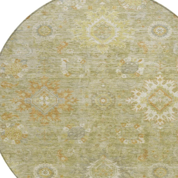 HomeRoots 8' Sage Copper Floral Medallion Area Rug - Stylish, Washable Design for Indoor & Outdoor Spaces! 626148