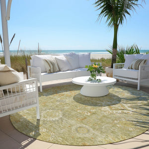 HomeRoots 8' Sage Copper Floral Medallion Area Rug - Stylish, Washable Design for Indoor & Outdoor Spaces! 626148