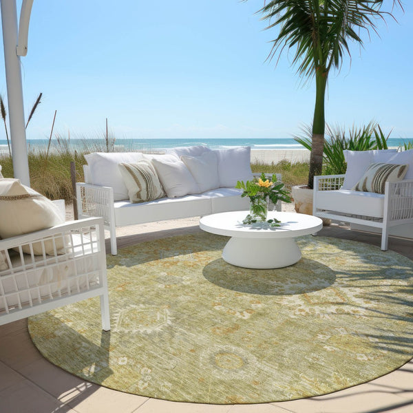 HomeRoots 8' Sage Copper Floral Medallion Area Rug - Stylish, Washable Design for Indoor & Outdoor Spaces! 626148