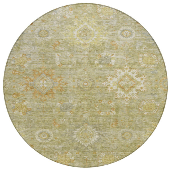 HomeRoots 8' Sage Copper Floral Medallion Area Rug - Stylish, Washable Design for Indoor & Outdoor Spaces! 626148