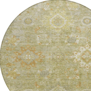 HomeRoots 8' Sage Copper Floral Medallion Area Rug - Stylish, Washable Design for Indoor & Outdoor Spaces! 626148