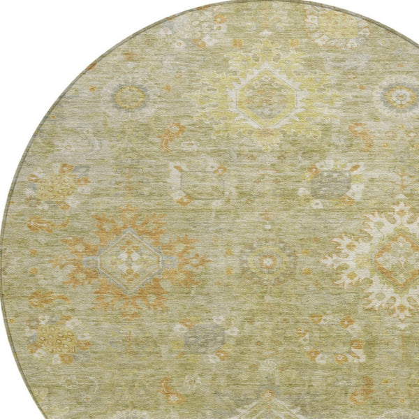 HomeRoots 8' Sage Copper Floral Medallion Area Rug - Stylish, Washable Design for Indoor & Outdoor Spaces! 626148