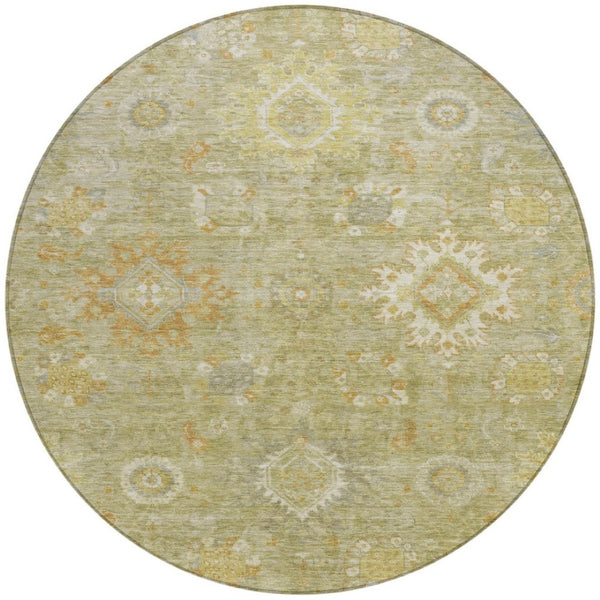 HomeRoots 8' Sage Copper Floral Medallion Area Rug - Stylish, Washable Design for Indoor & Outdoor Spaces! 626148