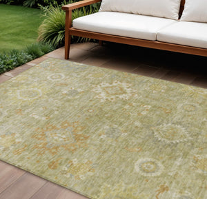 HomeRoots 8' X 10' Floral Medallion Area Rug in Sage, Copper & Ivory – Washable, Indoor/Outdoor, Durable Design 626149
