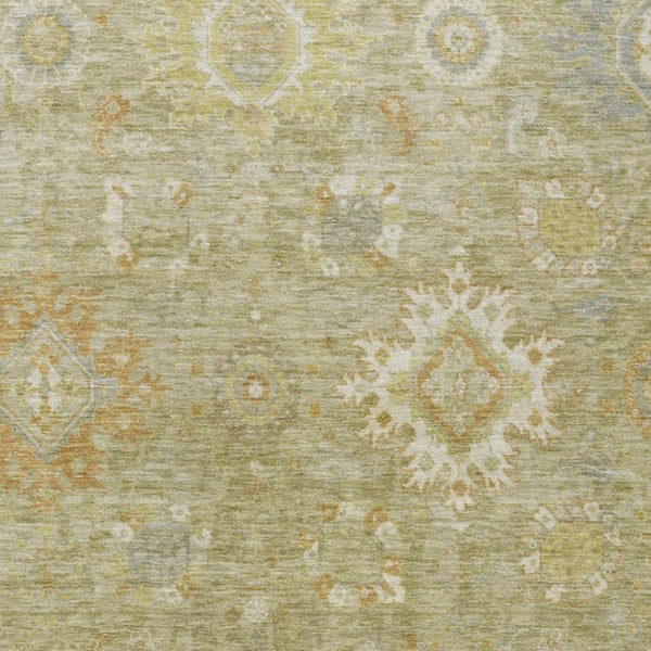 HomeRoots 9' X 12' Sage Copper Ivory Floral Medallion Rug - Stylish, Washable, Durable for Indoor & Outdoor Use 626150