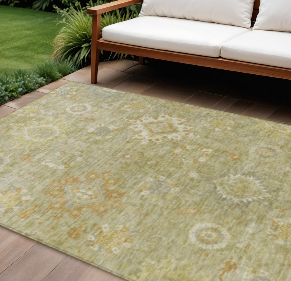 HomeRoots 10' Sage Copper & Ivory Floral Medallion Rug – Washable Indoor/Outdoor Area Rug for Versatile Spaces 626151