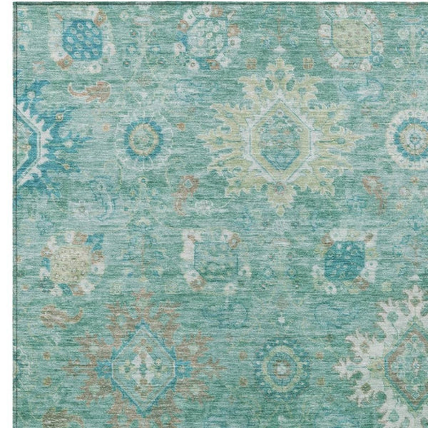 HomeRoots 5' X 8' Teal Blue Copper Ivory Floral Medallion Rug - Washable, Durable, Indoor/Outdoor Versatility! 626153
