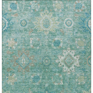HomeRoots 5' X 8' Teal Blue Copper Ivory Floral Medallion Rug - Washable, Durable, Indoor/Outdoor Versatility! 626153