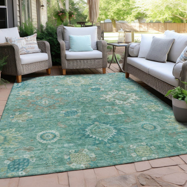 HomeRoots 5' X 8' Teal Blue Copper Ivory Floral Medallion Rug - Washable, Durable, Indoor/Outdoor Versatility! 626153