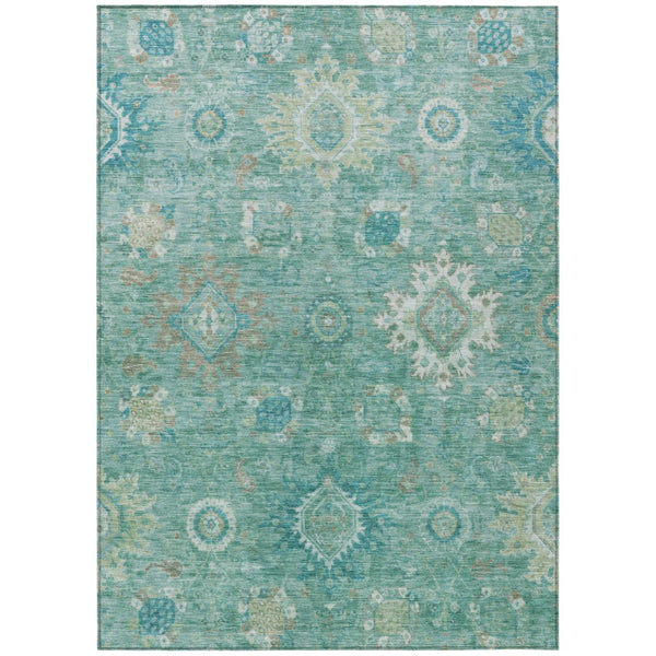 HomeRoots 5' X 8' Teal Blue Copper Ivory Floral Medallion Rug - Washable, Durable, Indoor/Outdoor Versatility! 626153