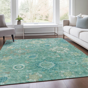HomeRoots 5' X 8' Teal Blue Copper Ivory Floral Medallion Rug - Washable, Durable, Indoor/Outdoor Versatility! 626153