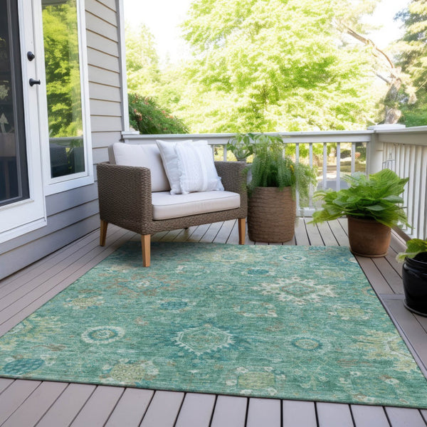 HomeRoots 5' X 8' Teal Blue Copper Ivory Floral Medallion Rug - Washable, Durable, Indoor/Outdoor Versatility! 626153