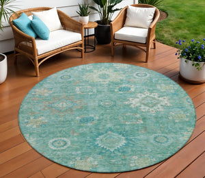 HomeRoots 8' Teal Blue Copper Floral Medallion Rug - Stylish, Washable Indoor/Outdoor Area Rug for Any Space 626154