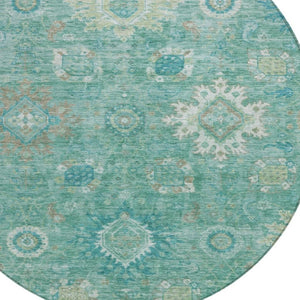 HomeRoots 8' Teal Blue Copper Floral Medallion Rug - Stylish, Washable Indoor/Outdoor Area Rug for Any Space 626154