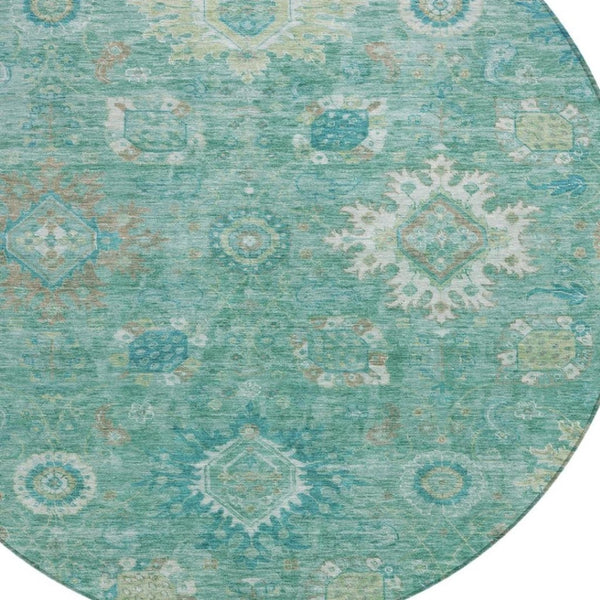 HomeRoots 8' Teal Blue Copper Floral Medallion Rug - Stylish, Washable Indoor/Outdoor Area Rug for Any Space 626154