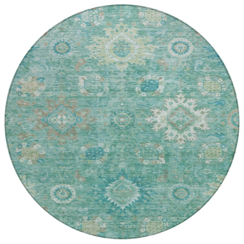 HomeRoots 8' Teal Blue Copper Floral Medallion Rug - Stylish, Washable Indoor/Outdoor Area Rug for Any Space 626154