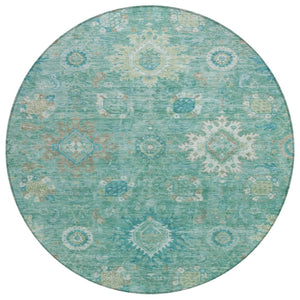 HomeRoots 8' Teal Blue Copper Floral Medallion Rug - Stylish, Washable Indoor/Outdoor Area Rug for Any Space 626154