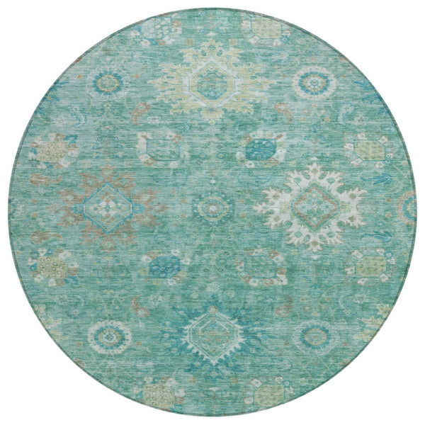 HomeRoots 8' Teal Blue Copper Floral Medallion Rug - Stylish, Washable Indoor/Outdoor Area Rug for Any Space 626154